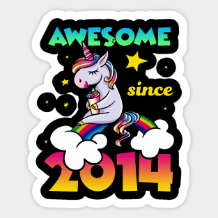 Cute Awesome Unicorn Since 2014 Rainbow Gift Sticker